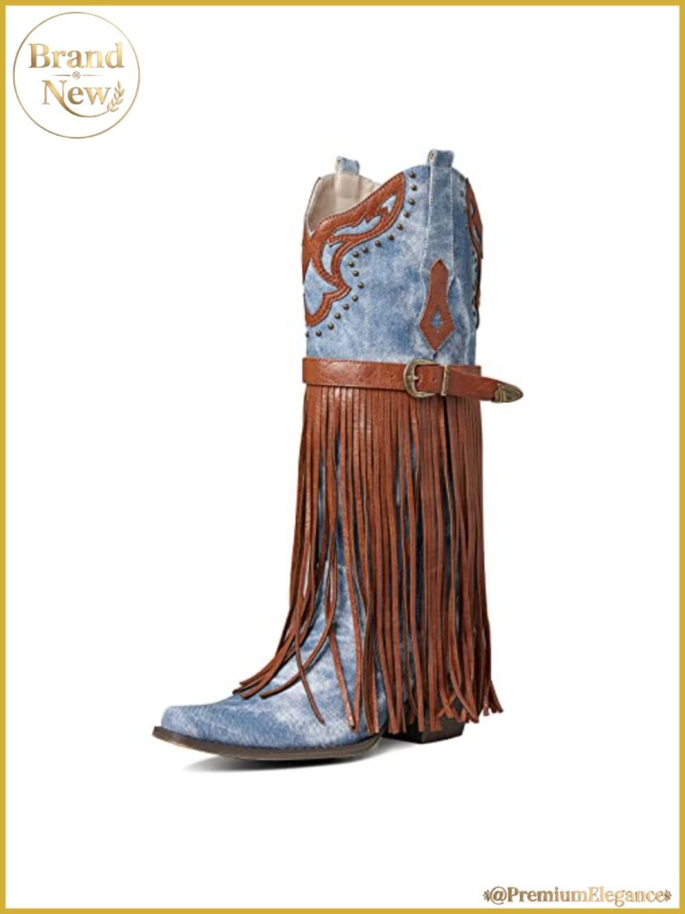 SaraIris Women's Western Bootie Pointed Toe Chunky Heel Embroidered Fringe